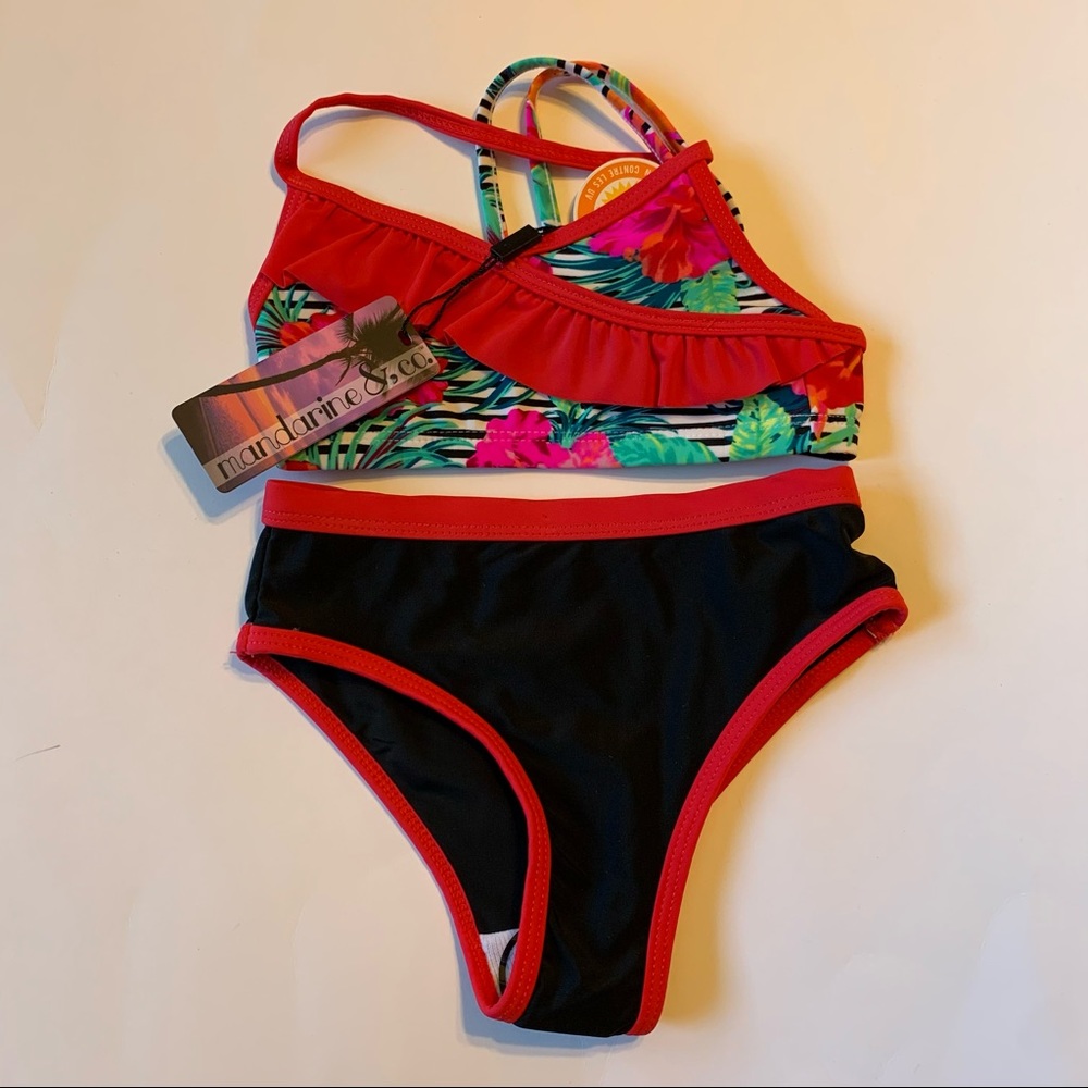 NWT 2T Mandarine & Co Red & black swimsuit